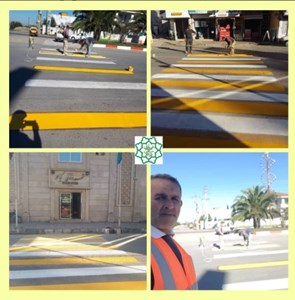 استمرار رنگآمیزی خطوط عابر پیاده و رفع مشکلات ترافیکی توسط همکارانخدوم شهرداری