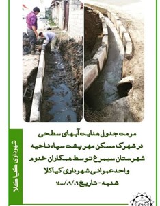 مرمت جدول هدایت آبهای سطحی در شهرک مسکن مهر پشت سپاه ناحیه شهرستان سیمرغ توسط همکاران خدوم واحد عمرانی شهرداری کیاکلا