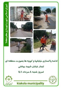 ادامه پاکسازی خیابانها و کوچه ها بصورت منطقه ای اینبار خیابان شهید بهشتی