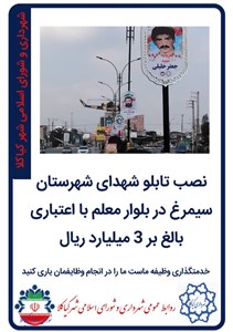 نصب تابلو شهدای شهرستان سیمرغ در بلوار معلم با اعتباری بالغ بر 3 میلیارد ریال